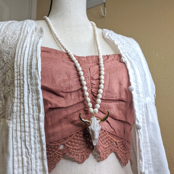 Jewelry - White Jasper Mala w/ Gold Electroplated St…